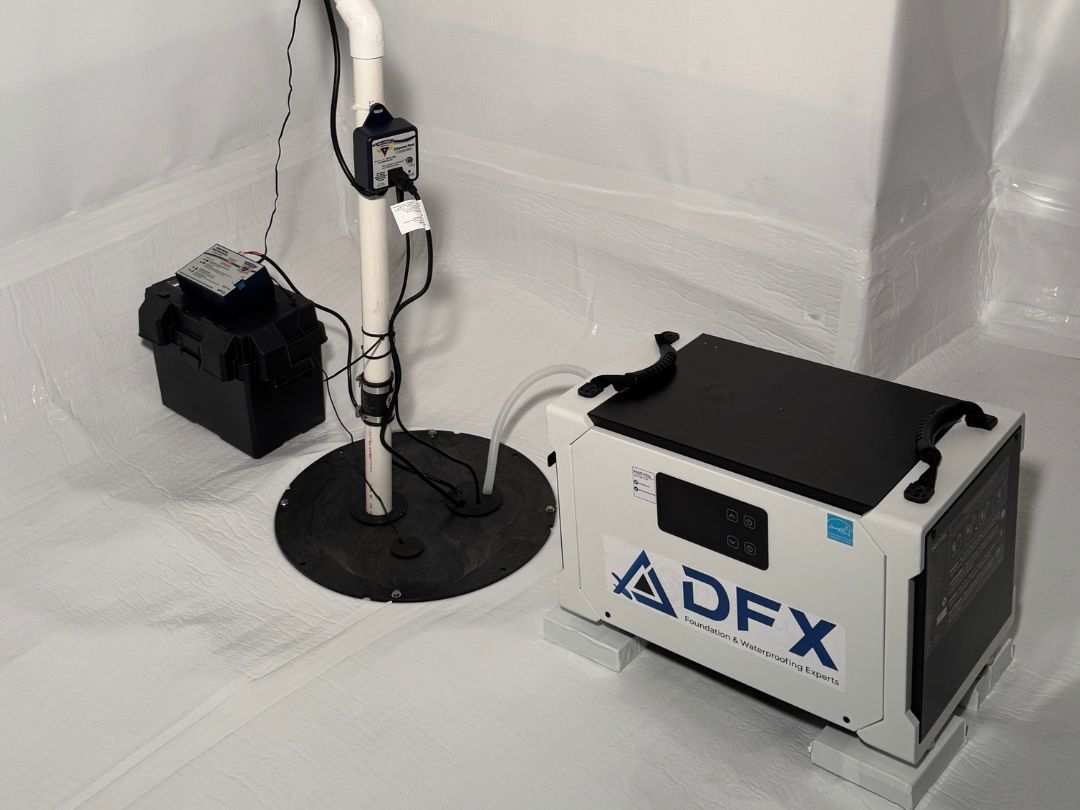 crawl space sump pump system and dehumidifier