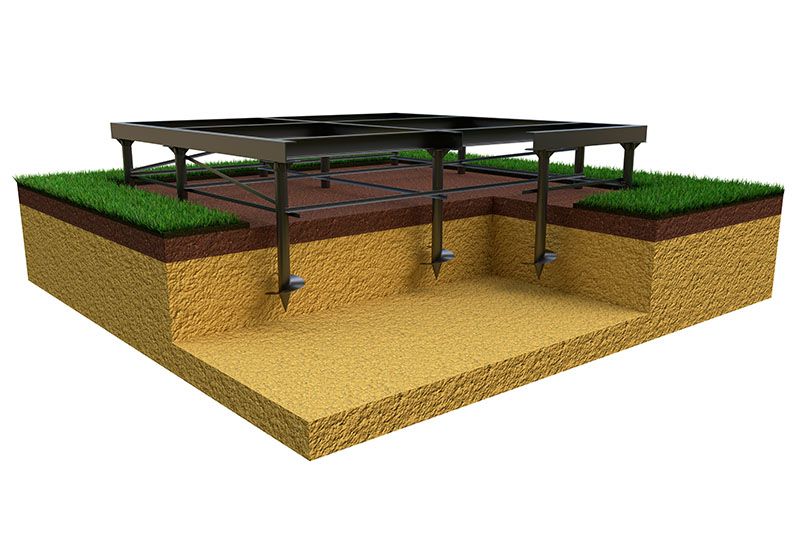 helical piers into ground